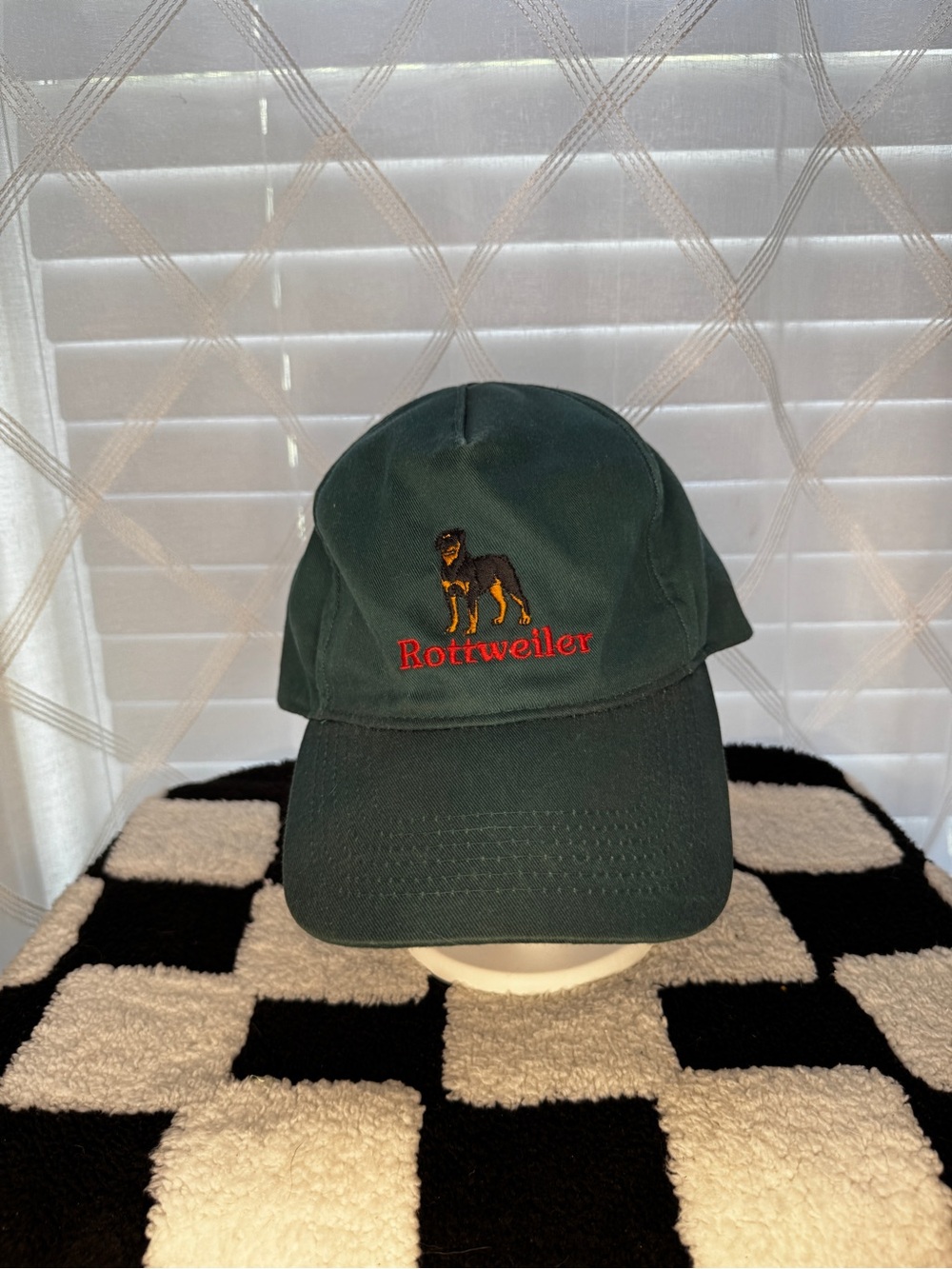 Vintage Dark Green Rottweiler Dog Embroidered Snapback Hat | Adjustable Baseball